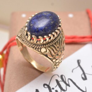 Lapis lazuli gemstone brass ring , Lapis ring , Blue gemstone ring , September birthstone ring , Birthday ring gift , Hadmade ring