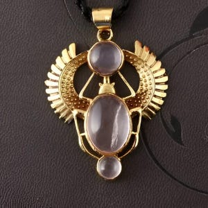 Scarab Necklace, Rose Quartz Gemstone, Talisman jewelry, Third Eye, Boho, Inca, Ethnic, Illuminati, Gift For Her