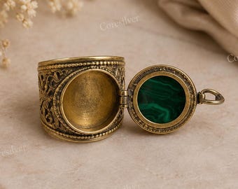 Poison ring, malachite poison box ring, handmade ring, secret box ring, snuff ring, pill box ring, vintage ring, gift for her, openable ring