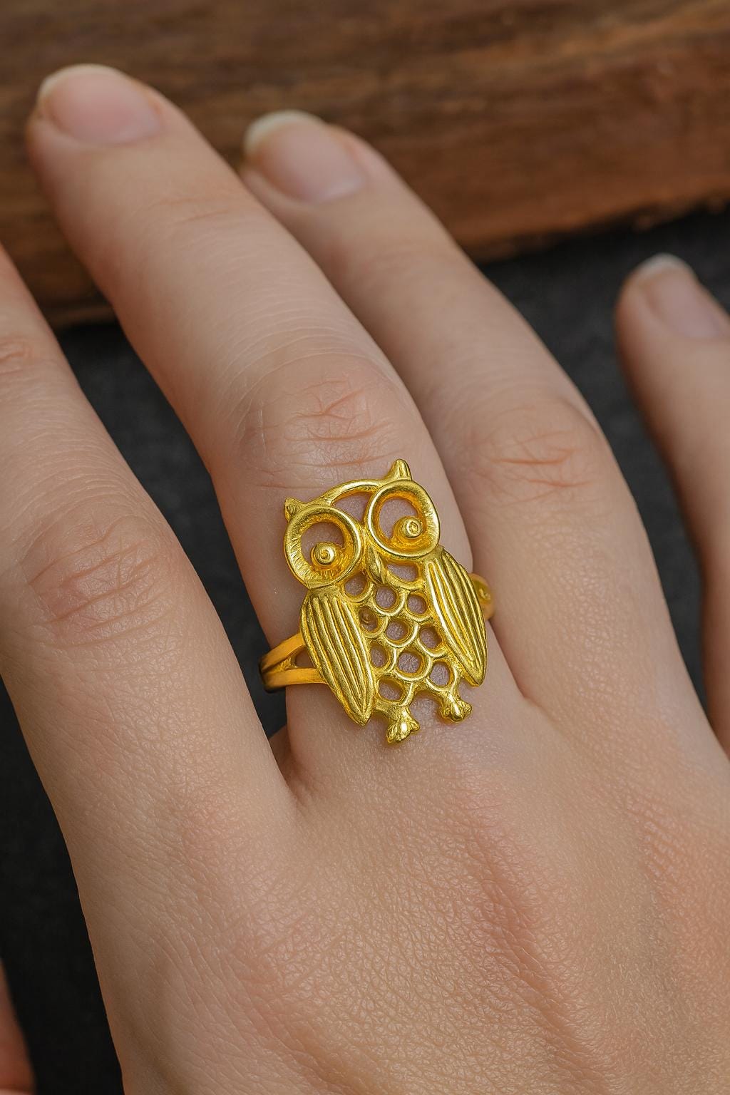 Gold Owl Ring, Solid Brass Owl Jewelry, Animal Bird Ring for Women, Handmade Nature Inspired Ring, U