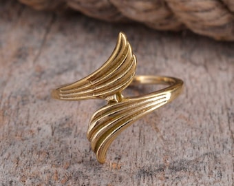 18K Solid Gold Angel Wings Ring, 925 Sterling Silver Angel Wings Ring, Stylish Angel Wings Ring, Handmade Gold Ring, Christmas Gift