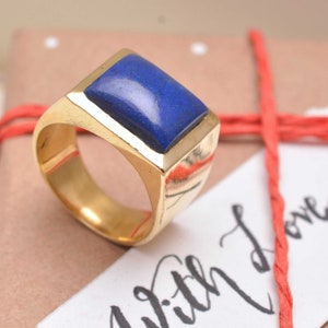Lapis Lazuli Gemstone Ring, Handmade Ring, Unisex Lapis Signet Ring, Lapis Ring In Brass,Silver,Rose Gold,18k Gold Plated, Signet Lapis Ring
