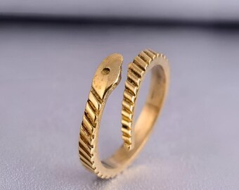 Brass Snake Ring, Adjustable Serpent Wrap Ring, Handmade Reptile Inspired Jewelry, Boho Snake Ring For Women, Gothic Statement Ring