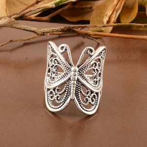 Sterling Silver Butterfly Ring – Boho Filigree Adjustable Statement Ring – Nature Inspired Jewelry – Gift for Her – Handmade Insect Ring