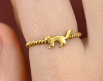 Minimalist Gold Cat Ring, Delicate Kitty Silhouette Ring, Dainty Animal Jewelry, Cat Lover Gift, Adjustable Gold Cat Ring For Women