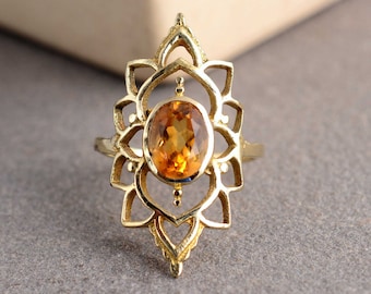 Natural Citrine Ring, Yellow Stone Ring, Handmade Ring, Citrine Jewelry, Statement Ring, Promise Ring, Gold Dainty Ring, Engagement Ring.