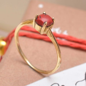 18k Gold Coral Gemstone Ring, Minimalist Ring, Natural Coral Ring In Brass,Silver,Gold,RoseGold Plated, Dainty Ring, Promise Ring, Gold Ring