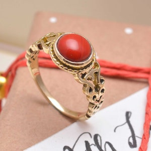 Coral Ring, 18k Gold Coral Ring, Minimalist Ring, Gold Coral Ring, Boho Ring, Stacking Ring, Delicate Coral Ring, Graduation Gift