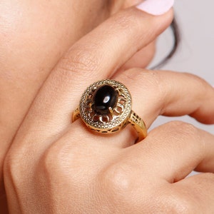Black Obsidian Ring, Black Obsidian Ring For Women In Silver,Gold,Rose Gold Plated, Boho Ring, Black Stone Ring, Gold Ring, Mothers Gift