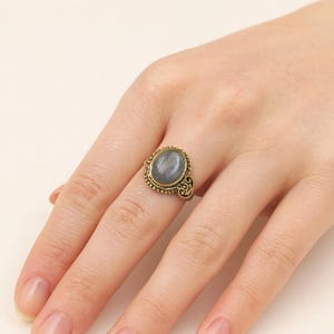 Boho Labradorite Ring, Brass Statement Ring, Vintage Style Jewelry, Handmade Gemstone Ring, Unique Gift for Her, Boho Ring, Gift For Her