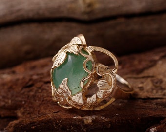 Anillo de ónix verde, anillo hecho a mano, anillo con piedras preciosas, joyería de ónix verde, anillo de oro de 18 quilates, anillos para mujer, regalo para ella, anillo bohemio, anillo de ónix