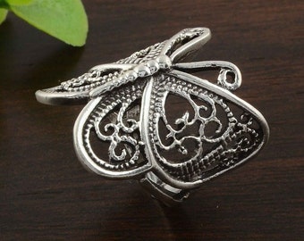 Silver Butterfly Ring 925 Sterling Silver Artisan Handcrafted Filigree Monarch Butterfly Ring Women Handmade Jewelry, personalized gift'