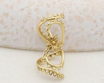 Adjustable Arthritis Relief Ring | Gold Floral Wrap Support Ring for Finger Joint Pain | Open Comfort Therapeutic Statement Ring