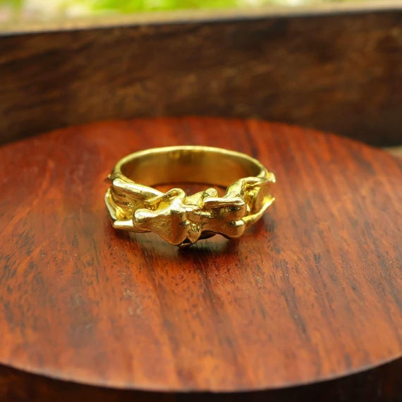 Gold Abstract Human Figure Ring, Artistic Sculpture Ring, Unique