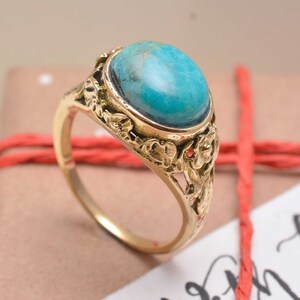 Blue Turquoise Ring, 18k Gold Turquoise Ring, Boho Ring, Anti-Depressant Ring, Oval Turquoise Jewelry, Rose Gold Ring, Christmas Gift