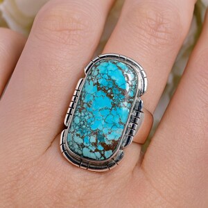Natural Turquoise Statement Ring, Blue Gemstone Silver Ring, Chunky Boho Ring, Handmade Jewelry, Gift For Her, Adjustable Size