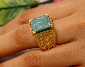 Jade  Gemstone Ring, Handmade Gift, Gift For Her/Him, Vintage Ring, Dainty Ring, Promise Ring, Brass Ring, Personalized Ring , Gold Ring