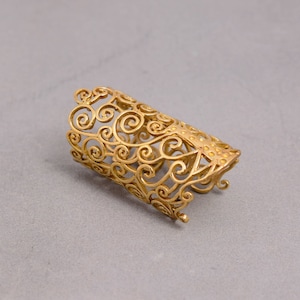 18k Gold Full Finger Ring, Filigree Ring, Handmade Ring, Gold Design Ring, Gold Lace Ring, Long Gold Ring, Wide Gold Ring, Bohemian Ring