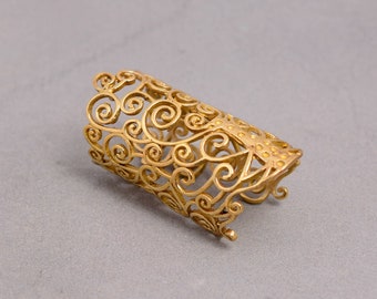 18k Gold Full Finger Ring, Filigree Ring, Handmade Ring, Gold Design Ring, Gold Lace Ring, Long Gold Ring, Wide Gold Ring, Bohemian Ring