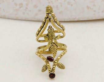 Adjustable Arthritis Relief Ring | Gold Filigree Wrap Support Ring with Red Gemstone | Open Therapeutic Finger Joint Ring for Women