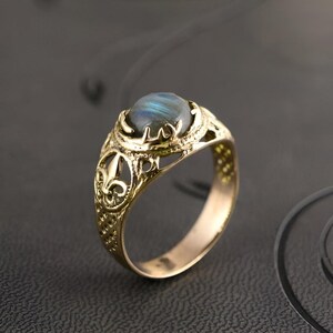 Labradorite Brass Ring, Vintage Style Boho Ring, Handmade Gemstone Ring, Adjustable Spiritual Jewelry, Gift For Her, Artisan Statement Ring