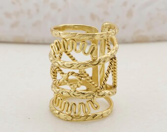 Adjustable Arthritis Relief Ring | Wide Gold Wrap Support Ring for Finger Joint Pain | Open Comfort Therapeutic Ring
