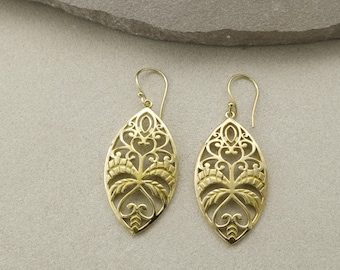 Gold Filigree Drop Earrings | Marquise Vintage Dangle Earrings | Antique Inspired Statement Jewelry for Women