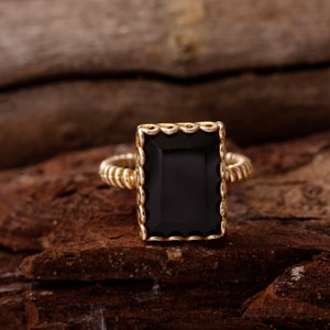 Black Onyx Gemstone Ring, Rectangle Stacking ring, Gold Signet Ring, Stackable Ring, Stacking Ring, Trendy Ring, Boho Ring, Ring For Women