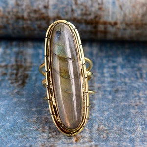 Labradorite Ring, 18k Gold Plated Ring, Statement Ring, Gold Labradorite Ring, Handmade Jewelry, Gold Dainty Ring, Labradorite Jewelry