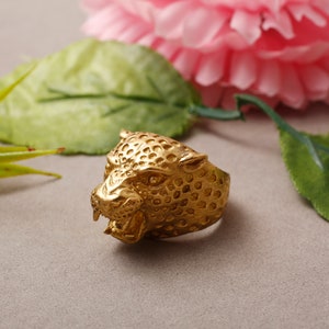 18k gold solid panther ring, animal ring, panther face ring, unisex ring, handmade ring, statement ring, gift for him, rings for women
