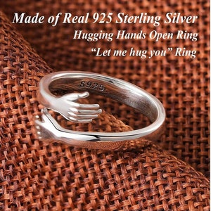 Stunning 925 Silver Plated Ring Hand Hug Anxiety Ring Love Sentiment Adjustable Ring Thinking Of You Embrace Warm Fidget Ring Stress Relief