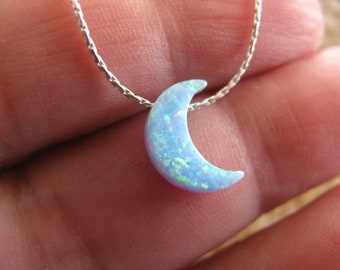 Opal Moon Necklace, Blue Opal Necklace, Opal Jewelry, Crescent Opal Necklace, Opal Jewelry, Minimalist Opal, Necklace, Celestial Necklace