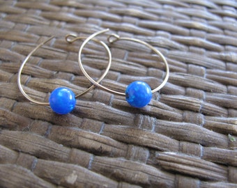 Blue Opal Earrings, Blue Opal Hoops, Opal Jewelry, Gift Opal Earrings, Minimalist Earrings, Dainty Earrings, Gold Filled Earring