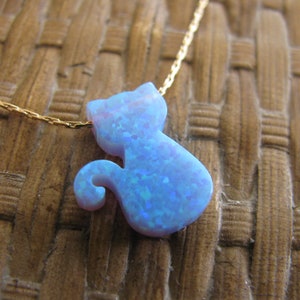 Cat Opal Necklace Gold Filled, Cat Pendant, Child Opal Necklace, Animal Necklace, Opal Cat Necklace, Cat Jewelry