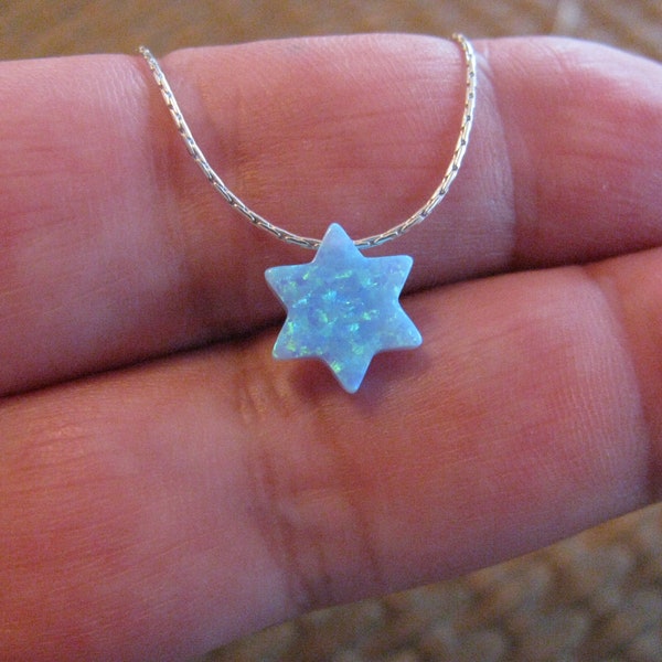 Blue Star Of David Necklace, Jewish Star, Opal Necklace, Silver Star Of David, Magen David Necklace, Opal Blue, Judaica Necklace, Bat Mitzva