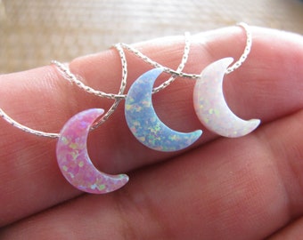 Opal Necklace, Opal Moon Necklace, Crescent Moon Necklace, Moon Pendant, White Opal Necklace, Half Moon