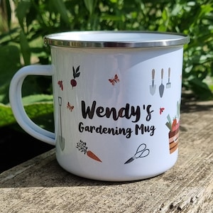 Personalised Allotment Enamel Mug -  Gift For Him, Gift For Her, Home Grower Tin Mug, Gardener Mug