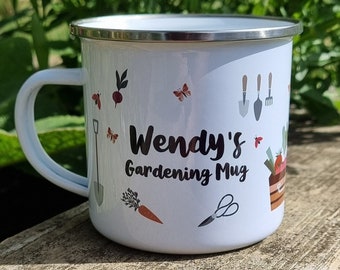 Personalized Allotment Enamel Mug: Gardener Gift