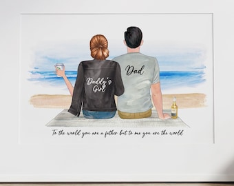 Personalized Dad and Daughter Art Print, Father's Day Gift