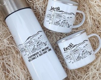 Walkers Mug and Flask Set, Personalised Hiking Gift, Hiking Flask, Personalised Walkers Mugs, Walker Gift, British Walking, Countryside Walk