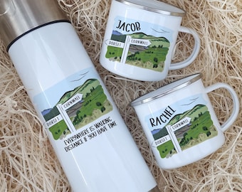 Walkers Mug and Flask Set, Trail Walking Gift, Personalised Hiking Flask, Personalised Walkers Mugs, Gift For Couple, Hikers Mugs, Walkers