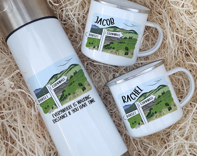 Personalised Hiking Mug and Flask Set: Couple's Walking Gift