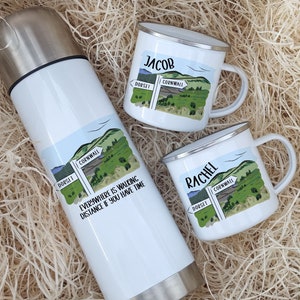 Walkers Mug and Flask Set, Trail Walking Gift, Personalised Hiking Flask, Personalised Walkers Mugs, Gift For Couple, Hikers Mugs, Walkers