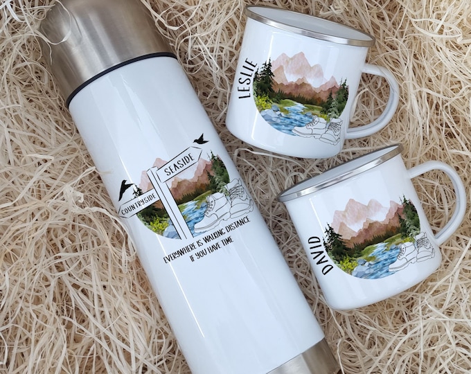 Personalised Hiking Mug and Flask Set: Camping Couple Gift