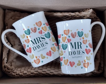 Personalised Mr & Mrs Bone China Mug Set, 20th Anniversary Gift