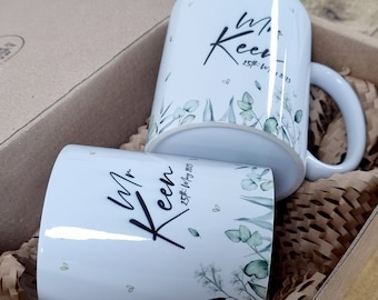 Personalised Mr and Mrs Mug Set, Wedding Gift for Couple