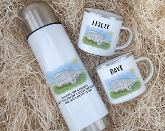 Personalised Caravan Mug & Flask Set- Static Motorhome Gift
