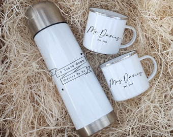 Tin Anniversary Flask & Cup Gift for Couple, 10th Anniversary , Ten Year Wedding Keepsake