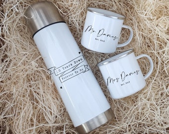 10 year Anniversary Flask and Cup Set, Gift for the Couple, Mr and Mrs Mug Set, Ten Year Anniversary, Mr and Mrs Gift, Tin Anniversary