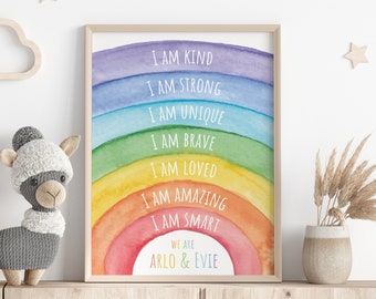 Rainbow Affirmation Poster: Personalized Kids Nursery Decor